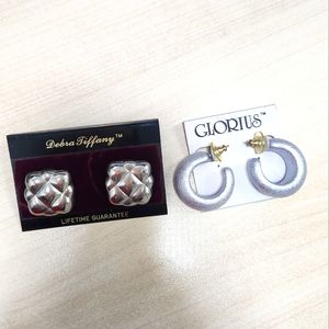 Two Pairs of Vintage Silver Tone Post Back Earrings ~ New Old Stock